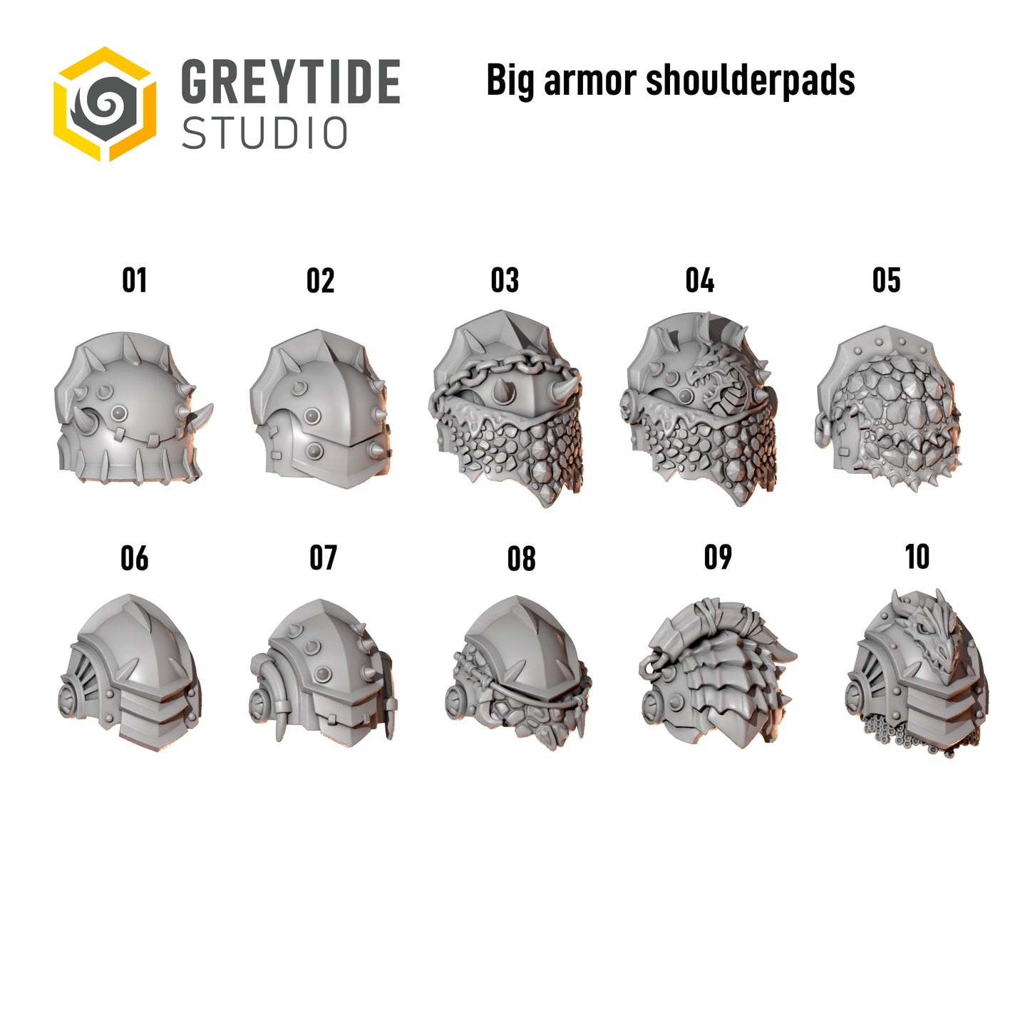 BIG Shoulder Pads #2 | Set of 10 Pieces | GreyTide Studio - Anvil Wardens