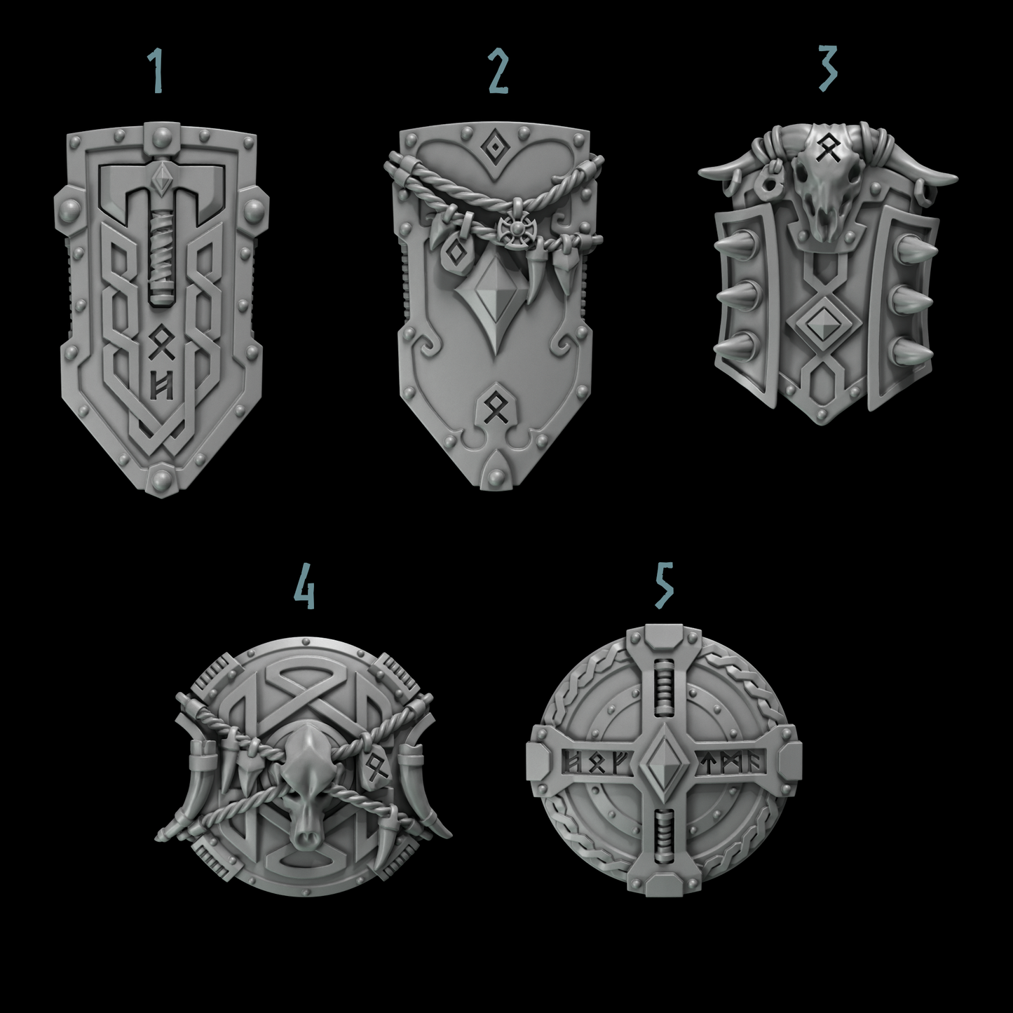 Shields | Set of 5 Pieces | GreyTide Studio - Primal Hounds