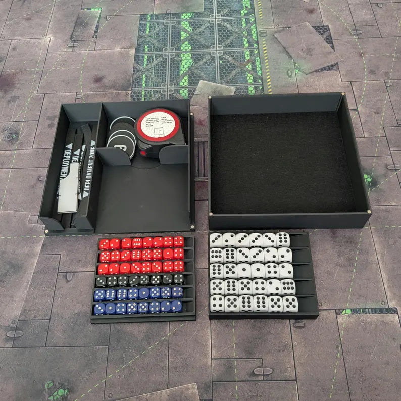 The Battle Box Organiser and Dice Tray - 12mm and 16mm Dice | Dice Tray, Card Holder, Accessories Storage | Celestial Miniatures