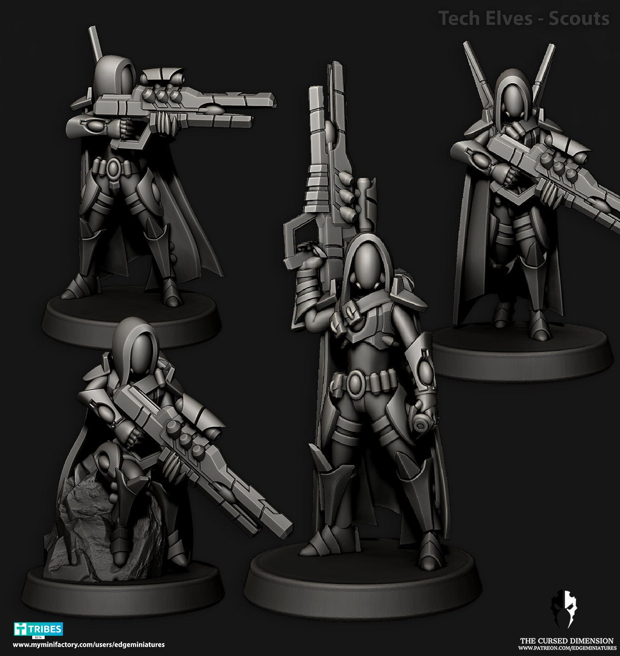 Scouts - Tech Elves | Set of 4 Minis | Edge Miniatures | 12K Prints
