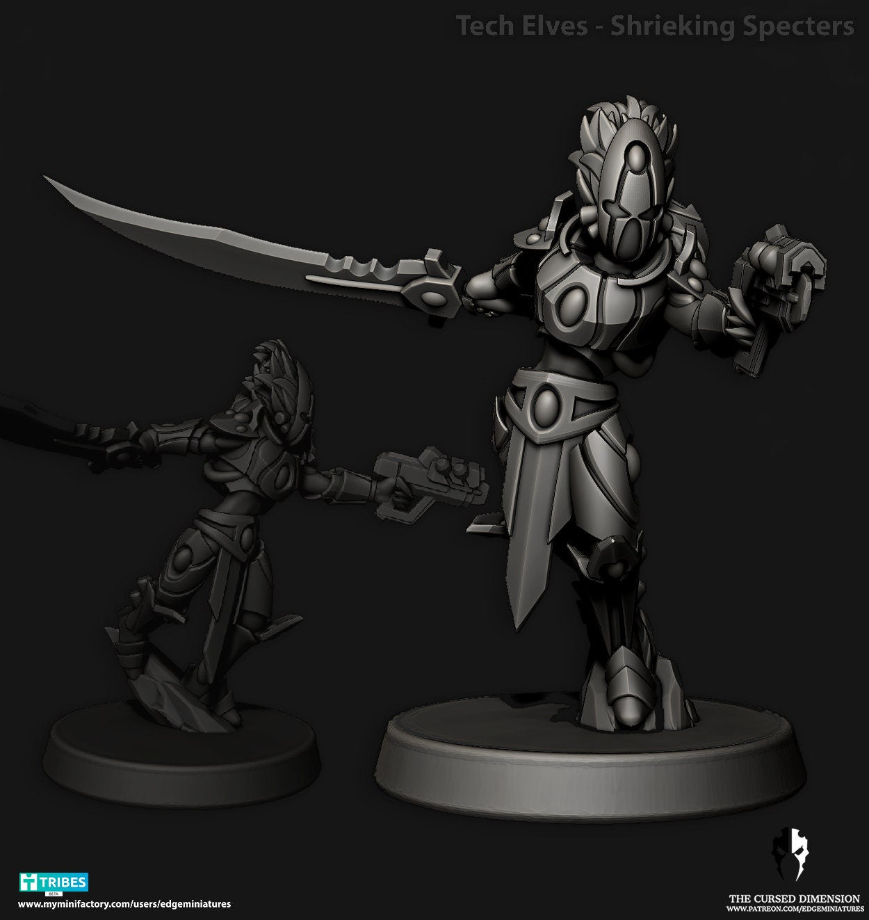 Shrieking Specters | Set of 5 Minis | Edge Miniatures - Tech Elves Assassins | 12K Prints