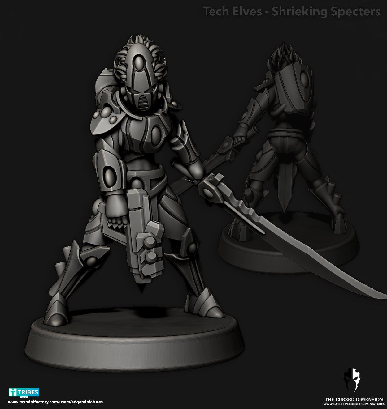 Shrieking Specters | Set of 5 Minis | Edge Miniatures - Tech Elves Assassins | 12K Prints