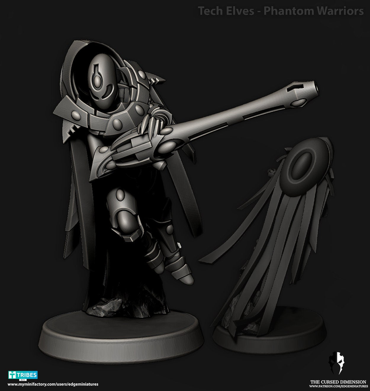 Phantom Warriors | Set of 4 Minis | Edge Miniatures - Tech Elves Elites | 12K Prints