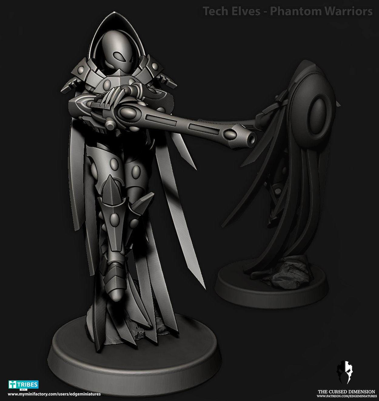 Phantom Warriors | Set of 4 Minis | Edge Miniatures - Tech Elves Elites | 12K Prints