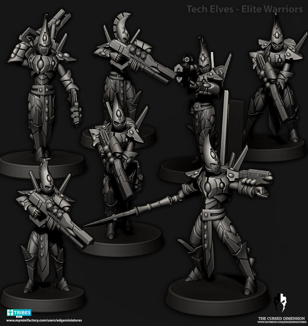 Elite Warriors | Set of 7 Minis | Edge Miniatures - Tech Elves Elites | 12K Prints