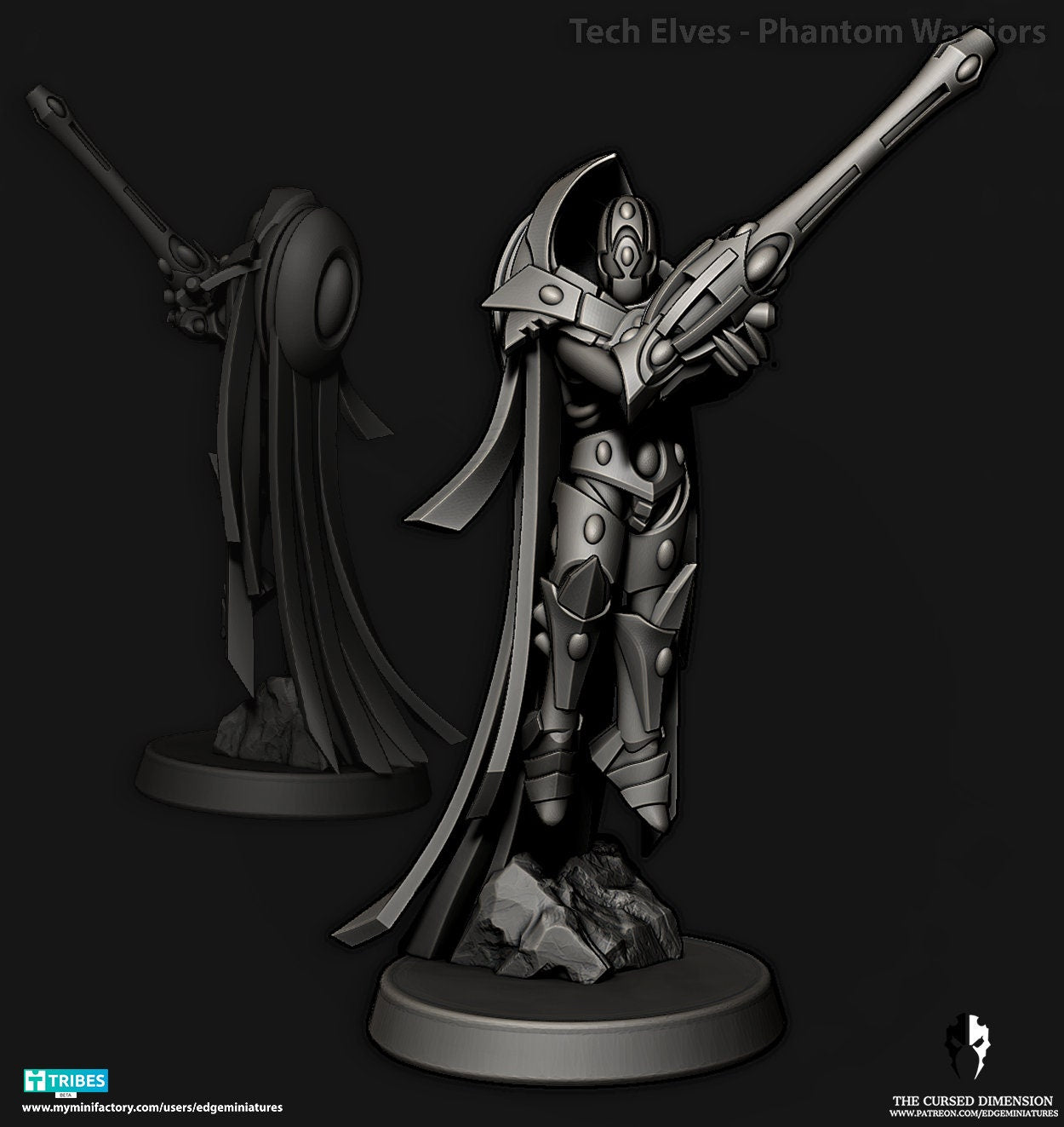 Phantom Warriors | Set of 4 Minis | Edge Miniatures - Tech Elves Elites | 12K Prints