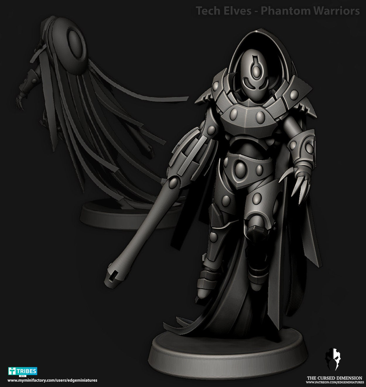 Phantom Warriors | Set of 4 Minis | Edge Miniatures - Tech Elves Elites | 12K Prints