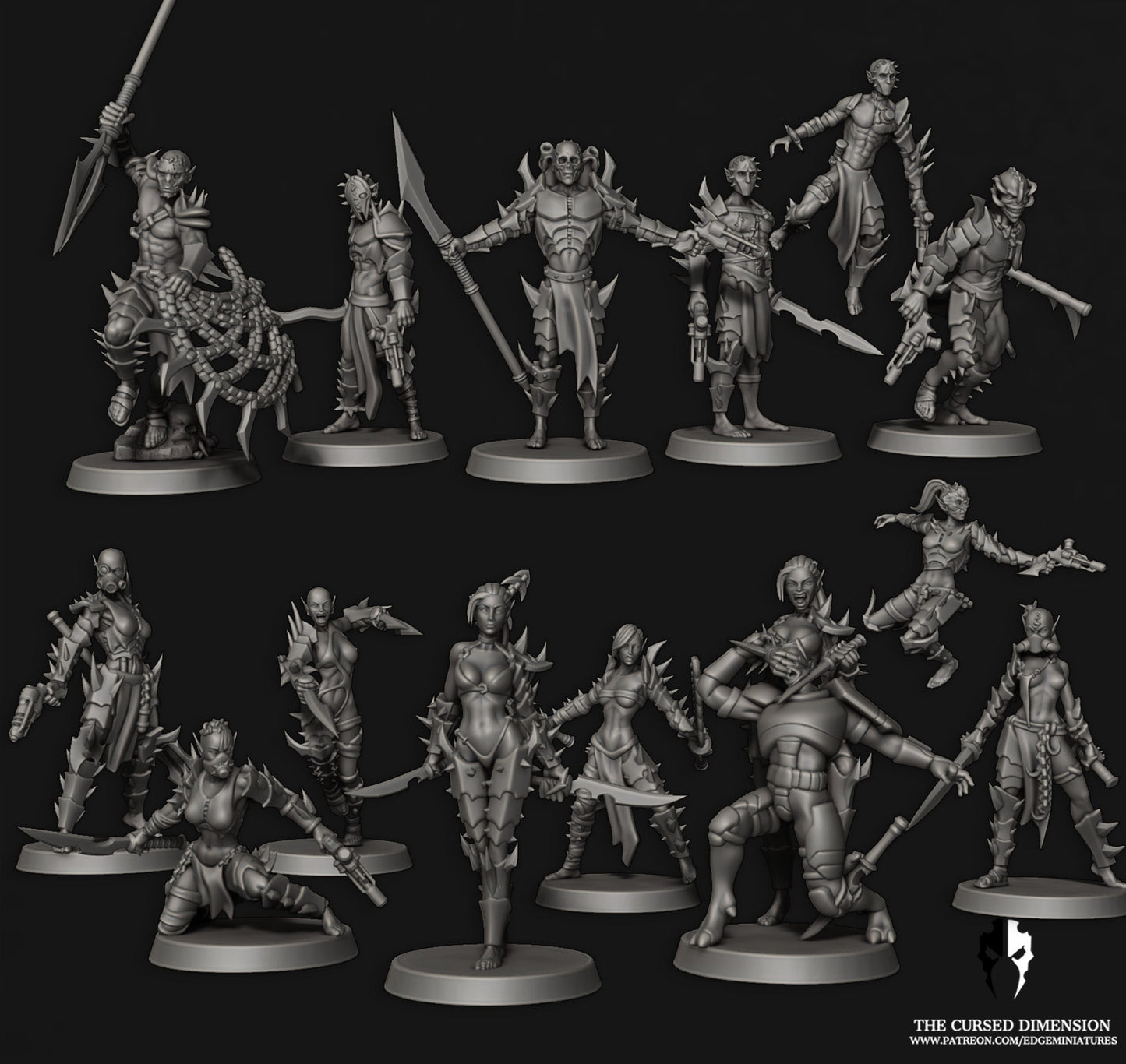 Arena Warriors / Gladiators | Set of 14 Minis | Edge Miniatures - Cursed Elves | 12K Prints