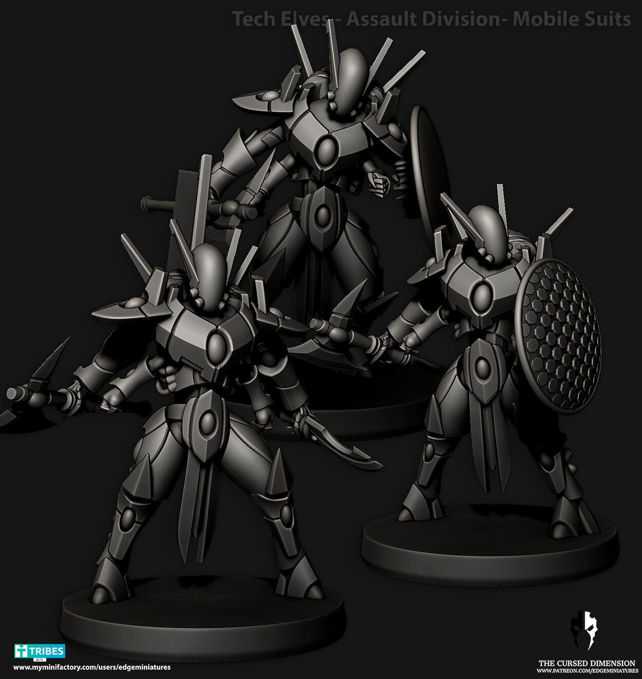 Assault Suits | Set of 5 Minis | Edge Miniatures - Tech Elves Assault Division | 12K Prints