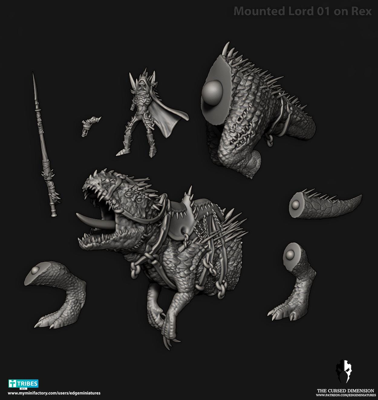 Mounted Lord on Rex | Edge Miniatures - Desert Elves Dino Riders | 12K Prints