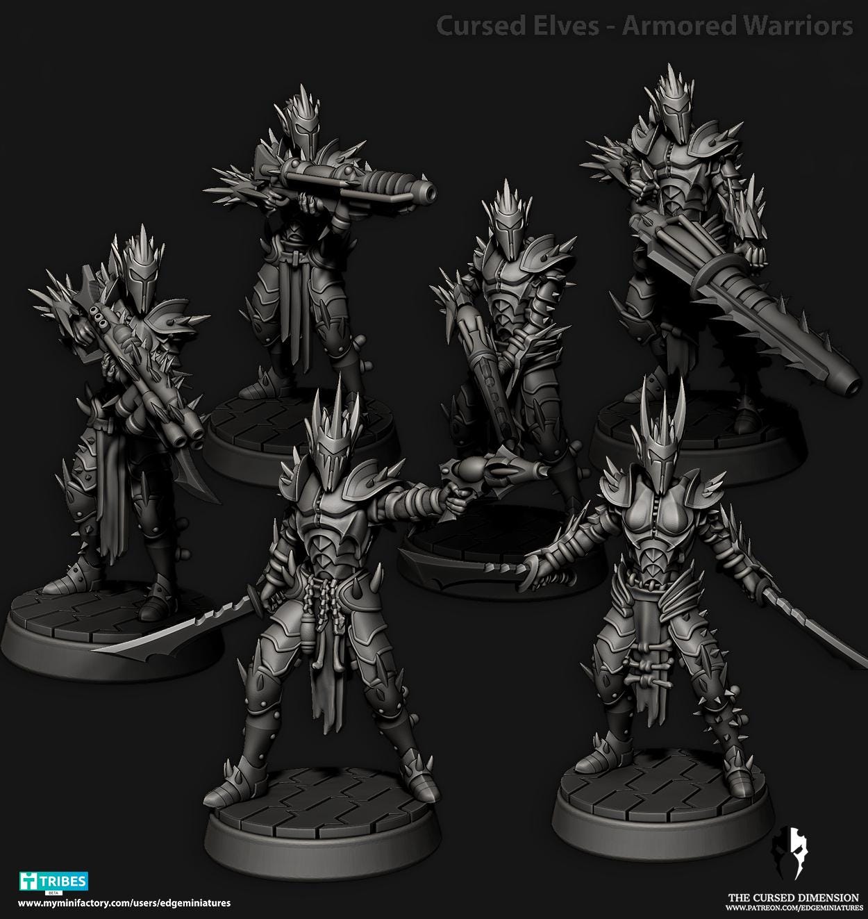 Armored Warriors | Set of 6 Minis | Edge Miniatures - Cursed Elves | 12K Prints