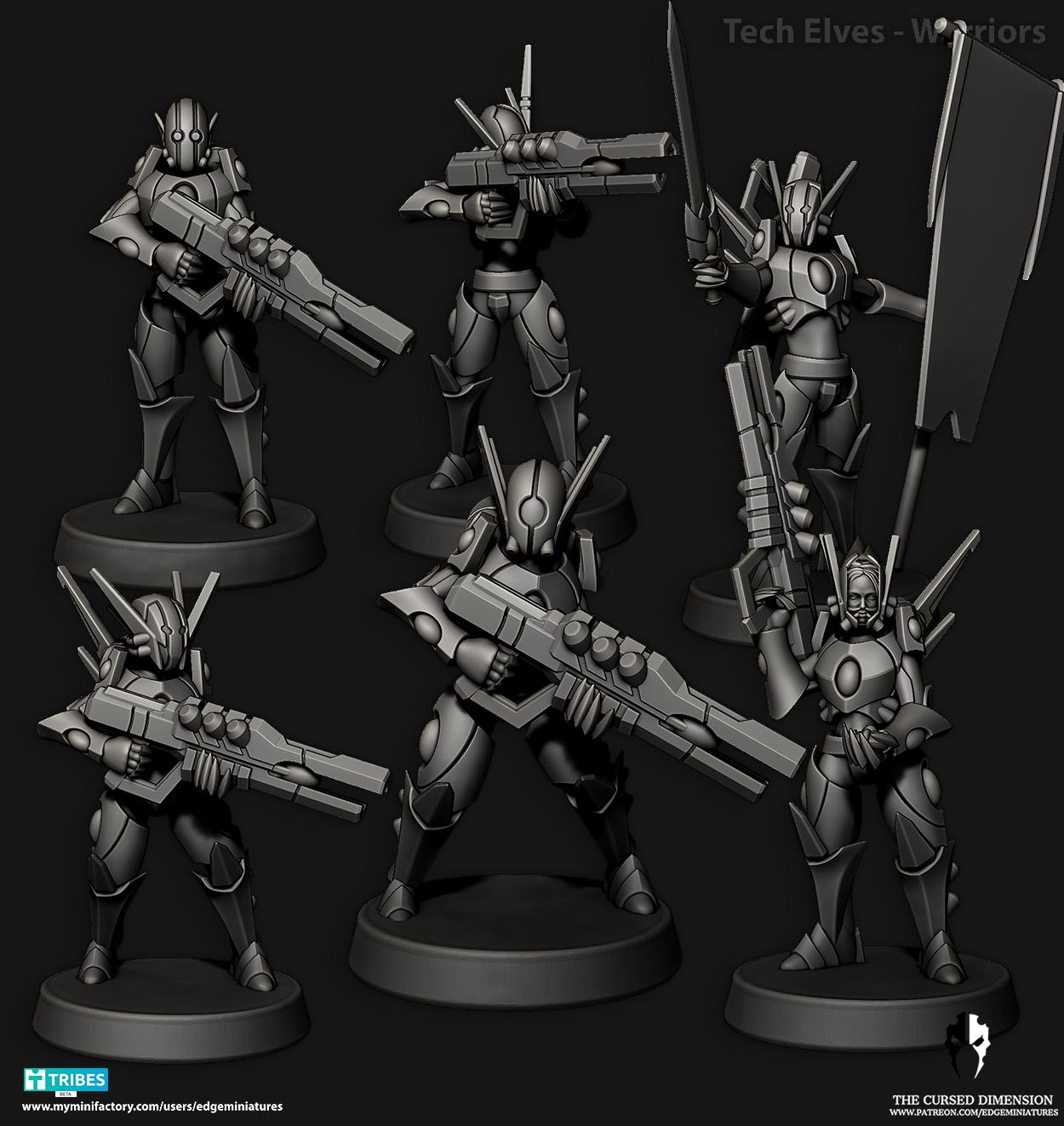 Warriors | Set of 6 Minis | Edge Miniatures - Tech Elves Base Set | 12K Prints