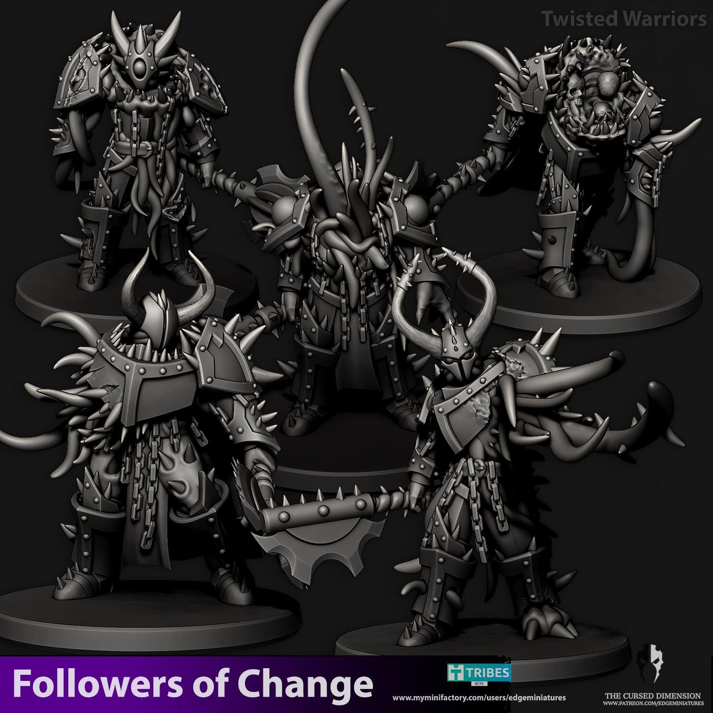 Twisted Warriors | Set of 5 Minis | Edge Miniatures - Followers of Change | 12K Prints