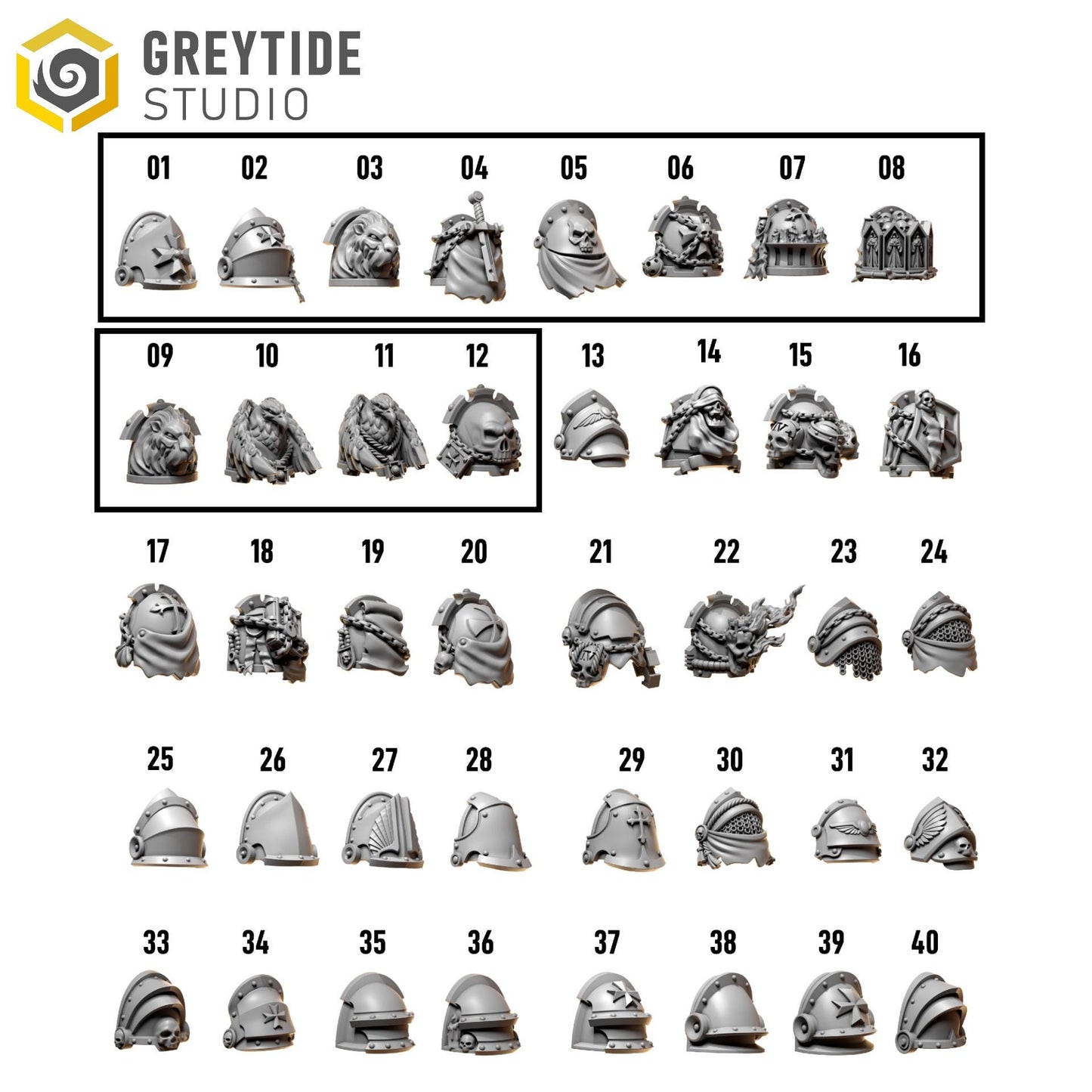 Shoulder Pads 1 | Set of 12 Pieces | GreyTide Studio - Eternal Pilgrims | 12K Prints