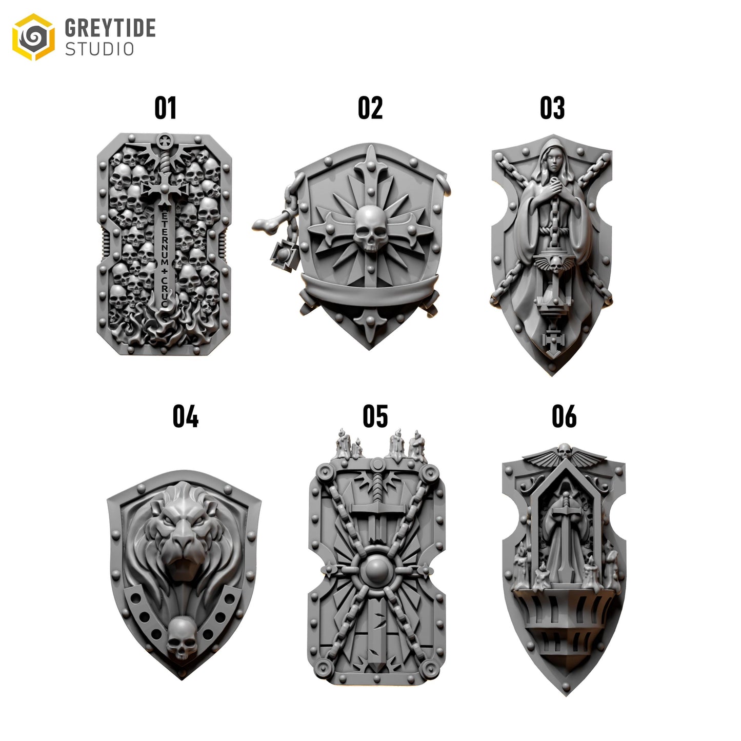 Shields | Set of 6 Pieces | GreyTide Studio - Eternal Pilgrims | 12K Prints