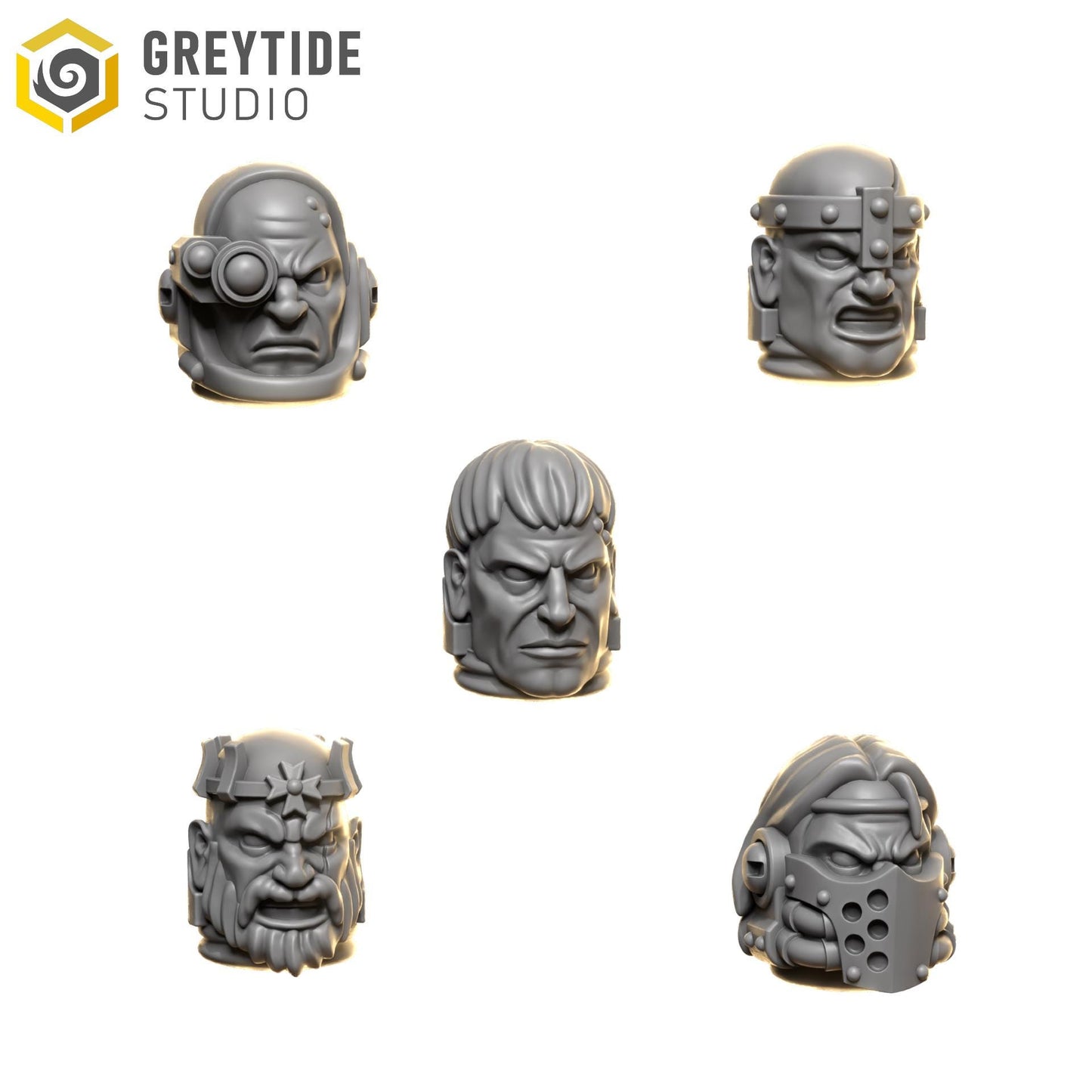 Heads Set 2 | Set of 5 Pieces - Terminator Scale | GreyTide Studio - Eternal Crusaders BIG Armour | 12K Prints