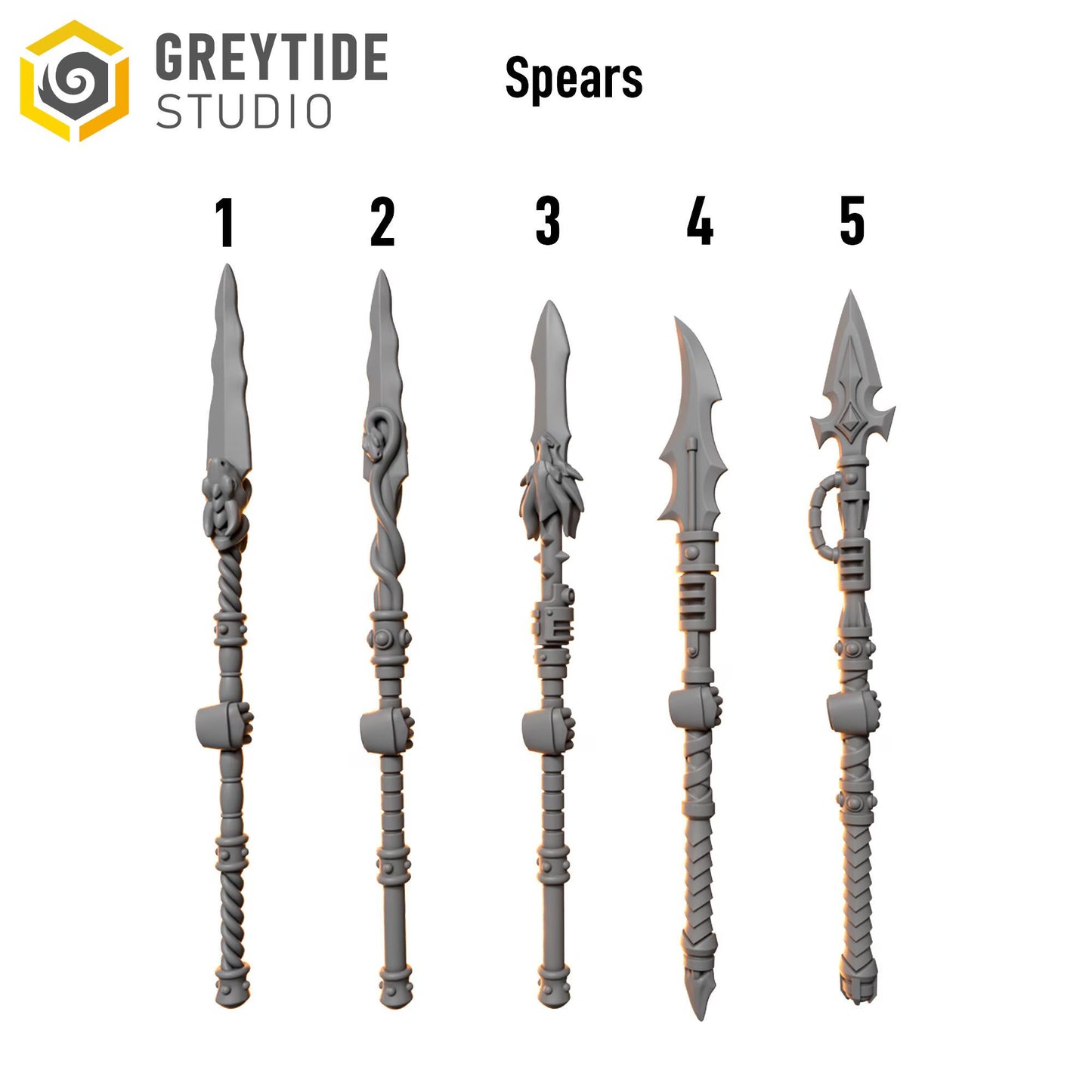 Spears | Set of 5 Pieces | GreyTide Studio - Anvil Wardens