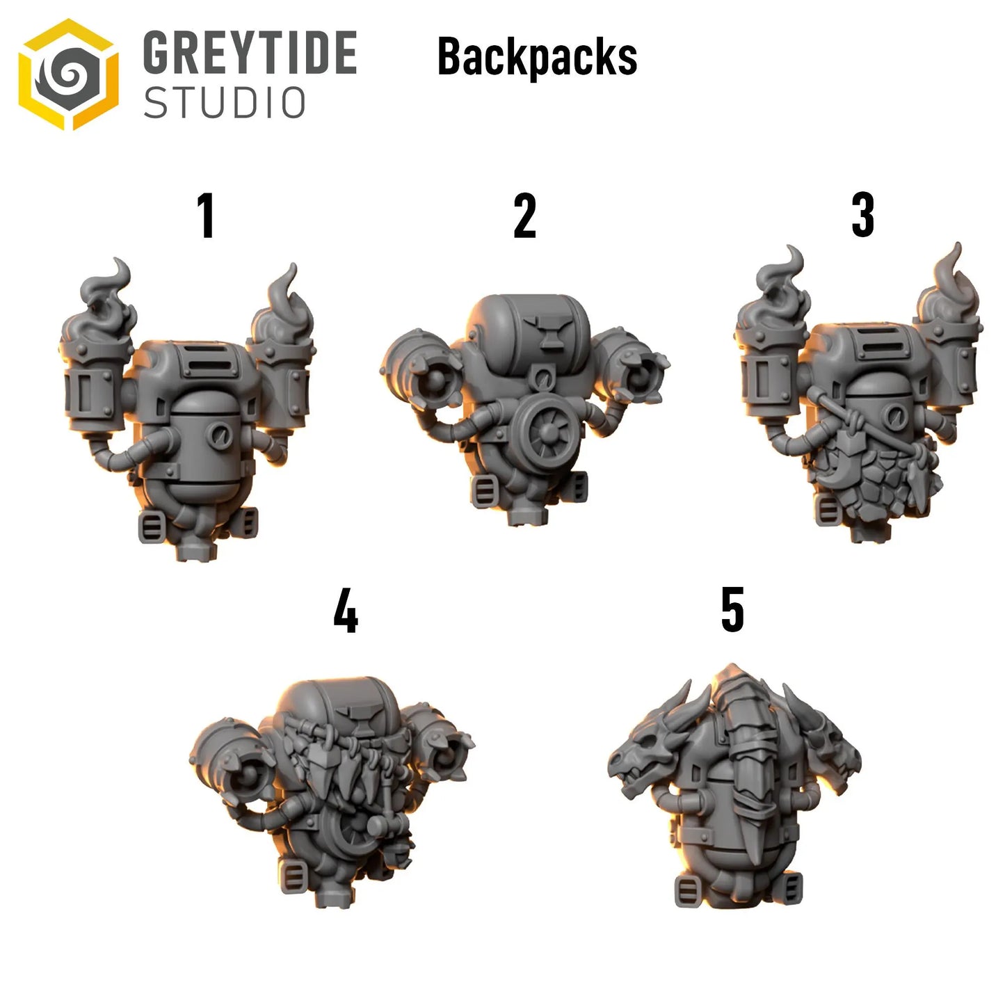 Backpacks | Set of 5 Pieces | GreyTide Studio - Anvil Wardens