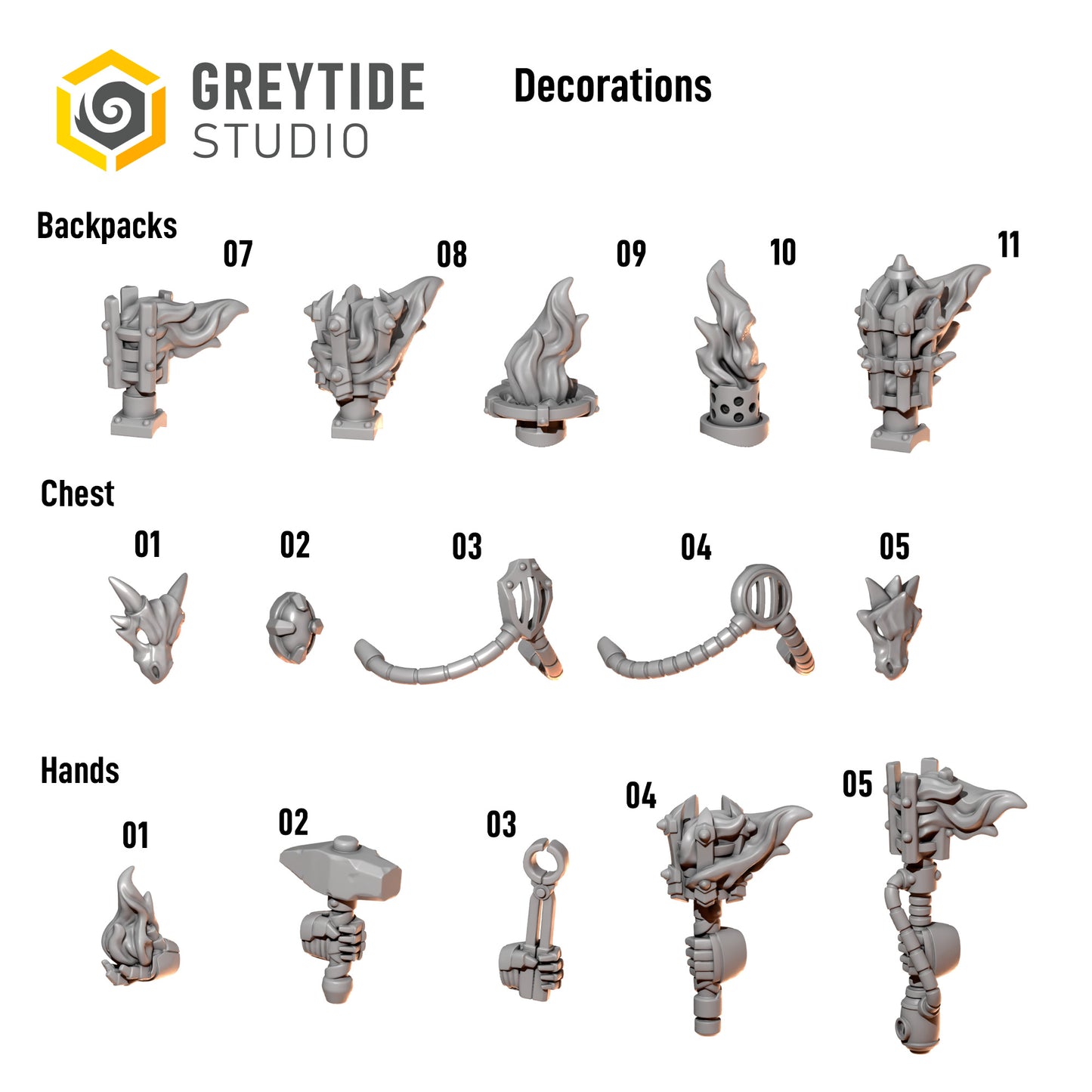 Backpack Toppers #2 | Set of 15 Pieces | GreyTide Studio - Anvil Wardens