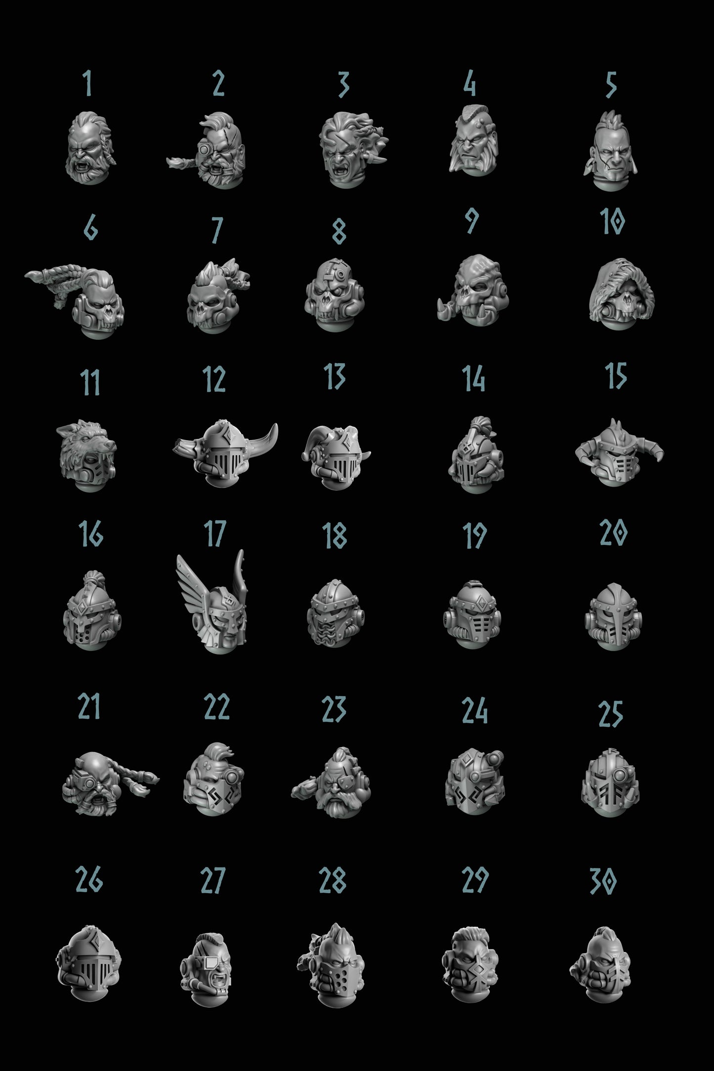Heads #2 | Set of 5 Pieces | GreyTide Studio - Primal Hounds