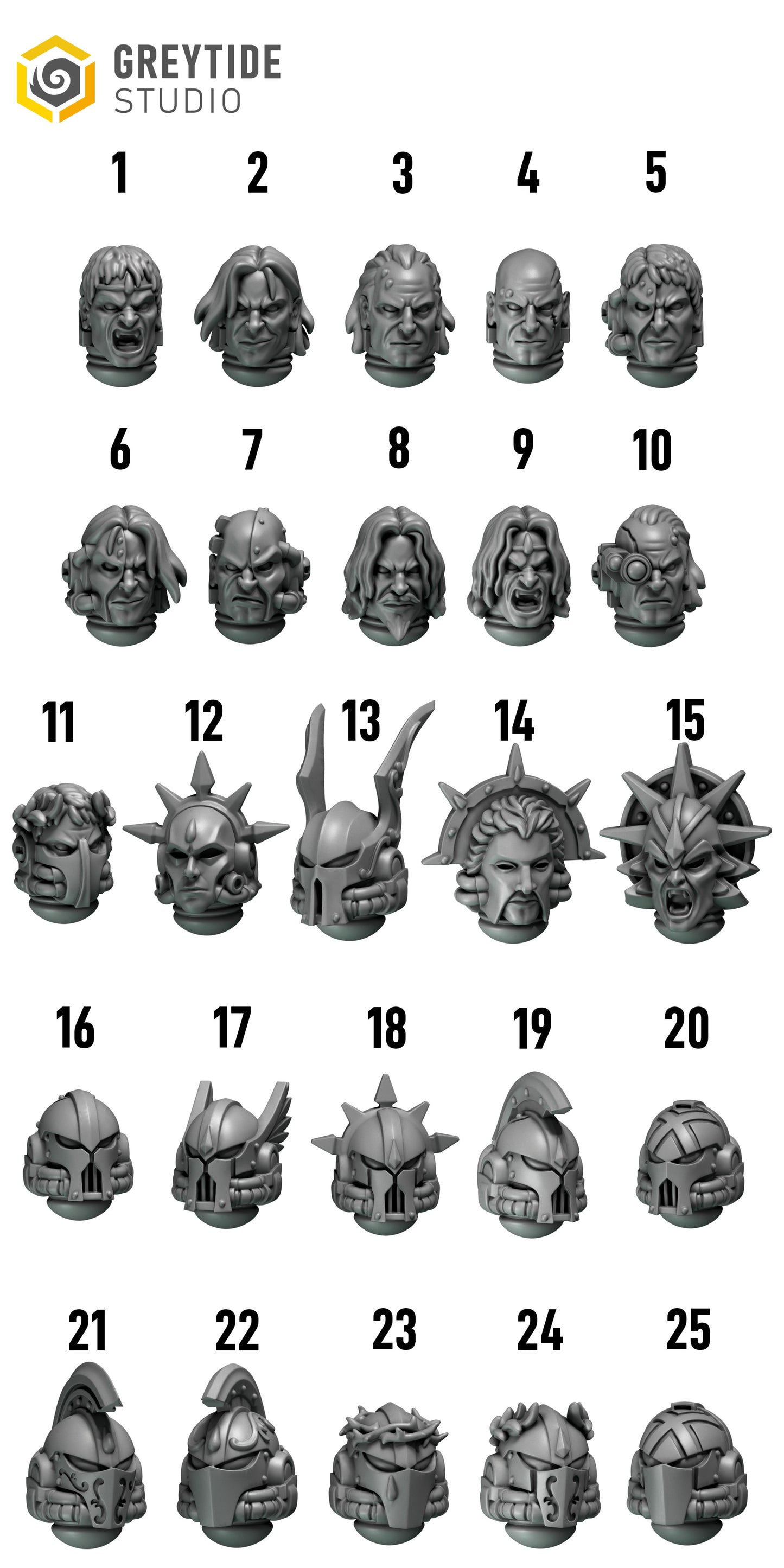 Heads #1 | Set of 5 Pieces | GreyTide Studio - Crimson Lords