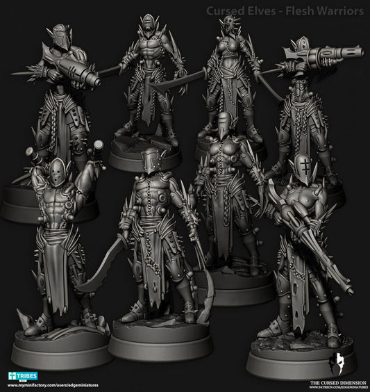 Flesh Warriors | Set of 8 Minis | Edge Miniatures - Cursed Elves | 12K Prints