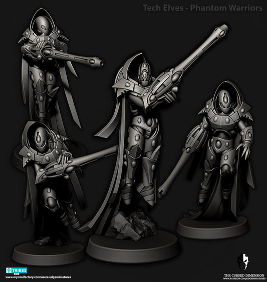Phantom Warriors | Set of 4 Minis | Edge Miniatures - Tech Elves Elites | 12K Prints