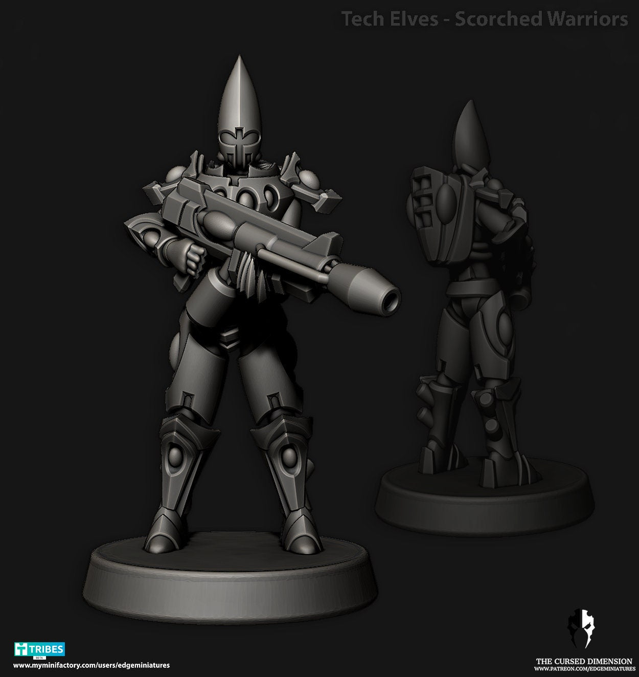 Scorched Warriors | Set of 5 Minis | Edge Miniatures - Tech Elves Heavy Support | 12K Prints