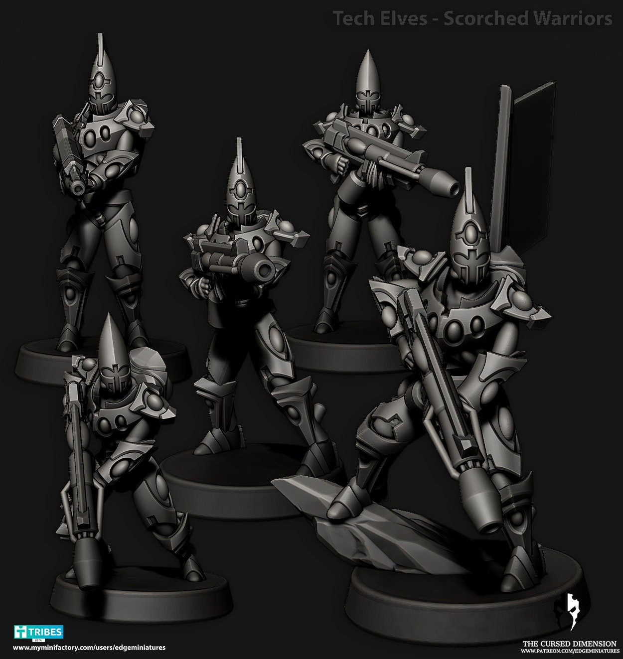 Scorched Warriors | Set of 5 Minis | Edge Miniatures - Tech Elves Heavy Support | 12K Prints