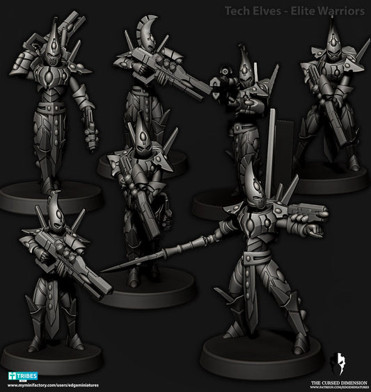 Elite Warriors | Set of 7 Minis | Edge Miniatures - Tech Elves Elites | 12K Prints