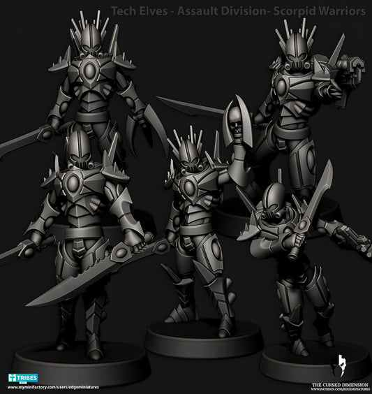 Scorpid Warriors | Set of 5 Minis | Edge Miniatures - Tech Elves Assault Divisions | 12K Prints