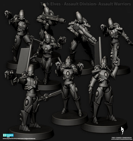 Assault Warriors | Set of 8 Minis | Edge Miniatures - Tech Elves Assault Warriors | 12K Prints