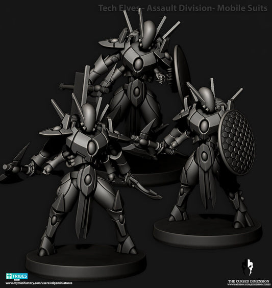 Assault Suits | Set of 5 Minis | Edge Miniatures - Tech Elves Assault Division | 12K Prints