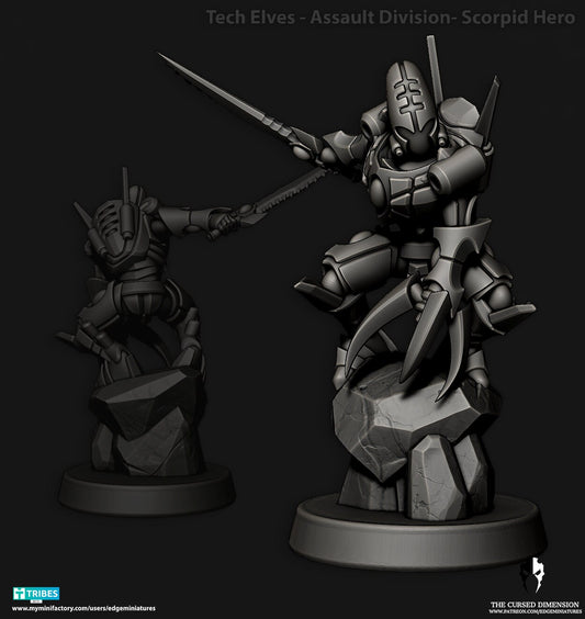 Scorpid Hero - Tech Elves | Edge Miniatures - Tech Elves Assault Divisions | 12K Prints