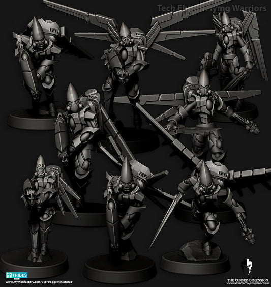 Flying Warriors  | Set of 8 Minis | Edge Miniatures- Tech Elves Flying Divisions | 12K Prints