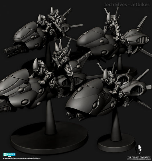 Jetbikes | Set of 3 Minis | Edge Miniatures - Tech Elves Flying Divisions | 12K Prints