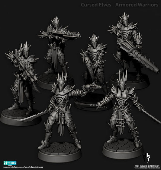 Armored Warriors | Set of 6 Minis | Edge Miniatures - Cursed Elves | 12K Prints