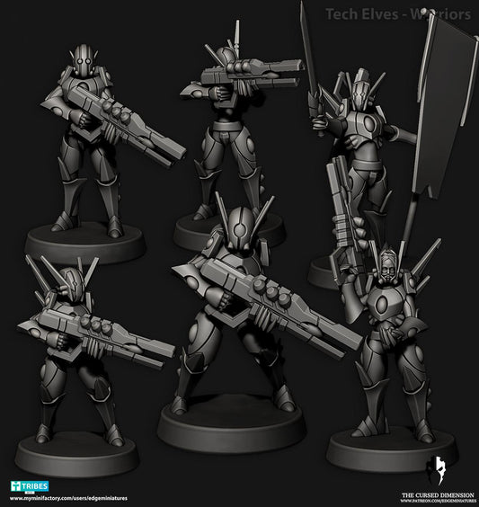 Warriors | Set of 6 Minis | Edge Miniatures - Tech Elves Base Set | 12K Prints