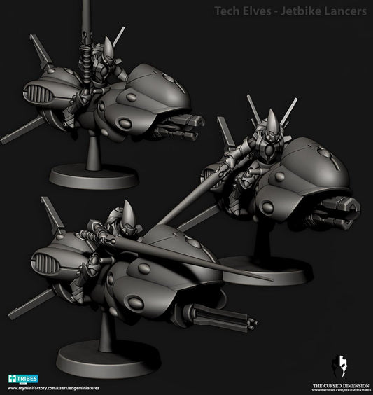 Jetbike Lancers | Set of 3 Minis | Edge Miniatures - Tech Elves Heavy Support V2 | 12K Prints