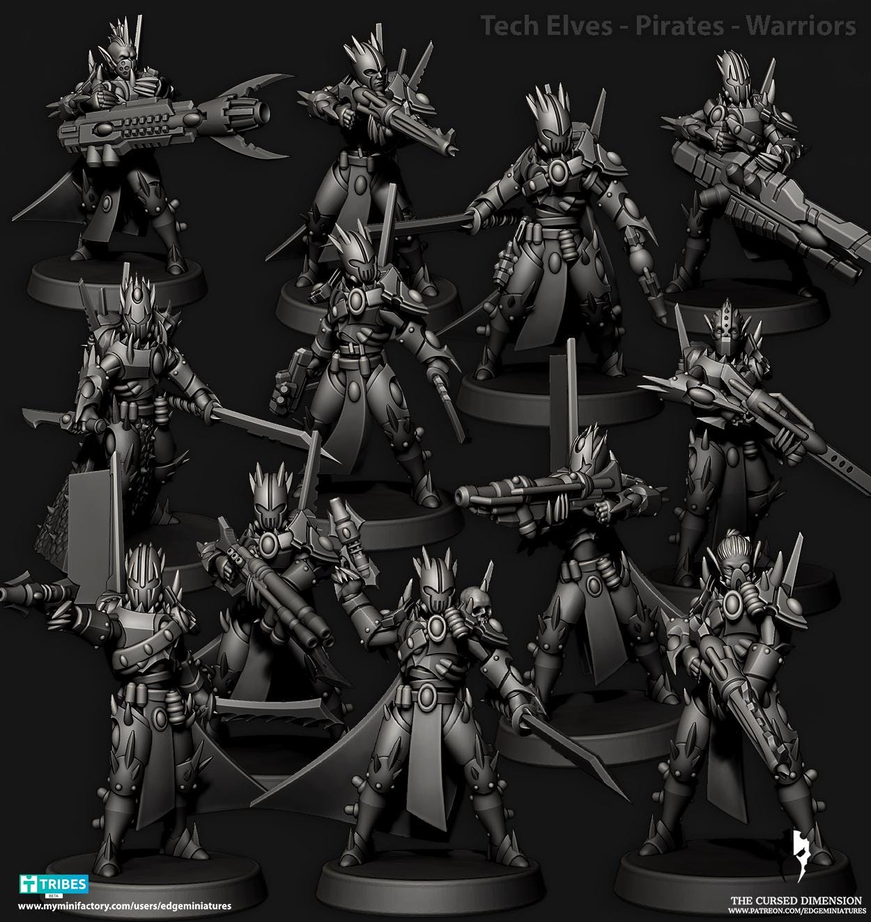 Warriors | Set of 12 Minis | Edge Miniatures - Tech Pirates Patrol Squad | 12K Prints