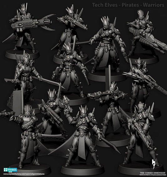 Warriors | Set of 12 Minis | Edge Miniatures - Tech Pirates Patrol Squad | 12K Prints