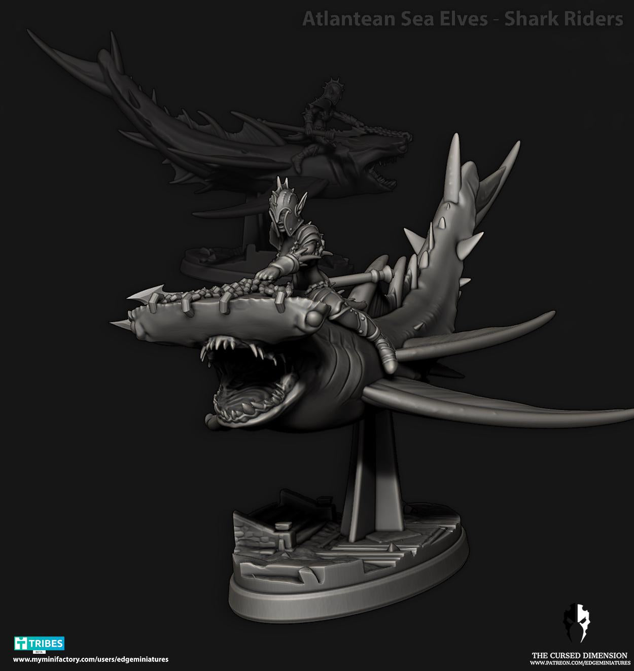 Shark Riders | Set of 3 Minis | Edge Miniatures - Atlantean Sea Elves | 12K Prints