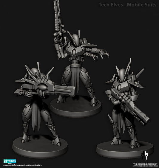 Mobile Suits | Set of 5 Minis | Edge Miniatures - Tech Elves Base Set | 12K Prints