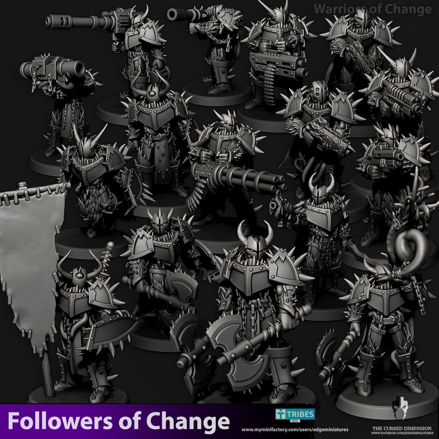 Warriors of Change | Set of 16 Minis | Edge Miniatures - Followers of Change | 12K Prints
