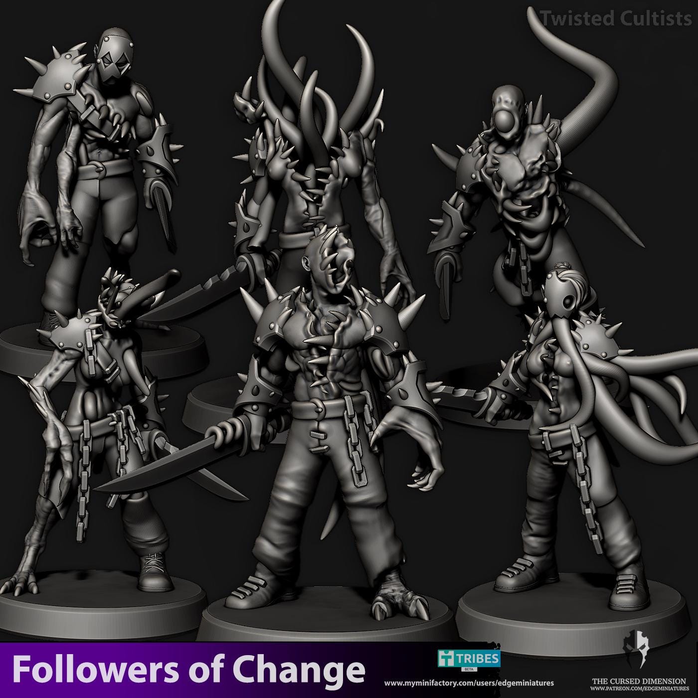 Twisted Cultists | Set of 6 Minis | Edge Miniatures - Followers of Change | 12K Prints