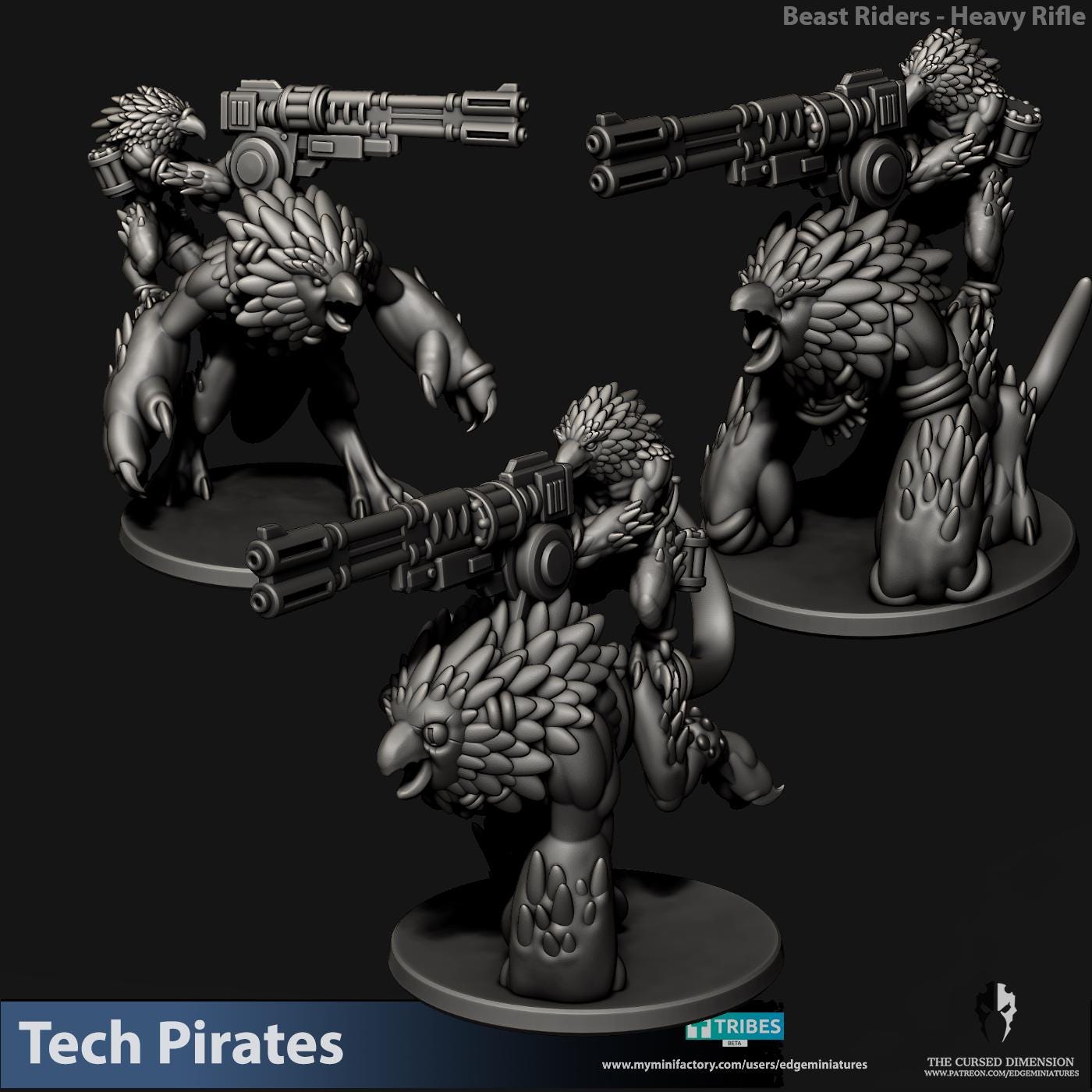 Beast Riders | Set of 3 Minis | Edge Miniatures - Skyborn Scavengers | 12K Prints