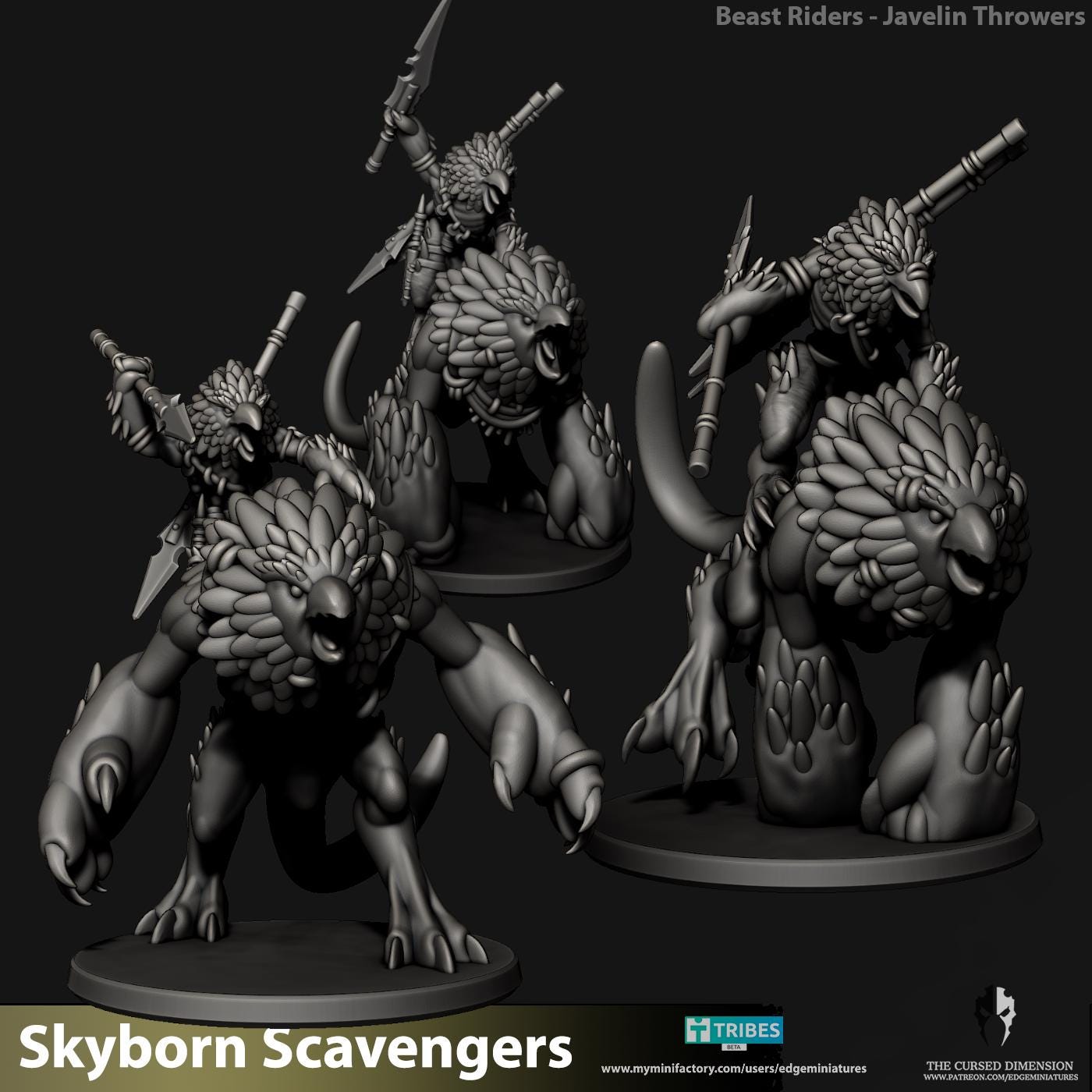 Beast Riders | Set of 3 Minis | Edge Miniatures - Skyborn Scavengers | 12K Prints