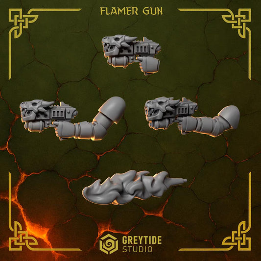 Flamer Pistol | Set of 5 Pieces (+2 Flames) | GreyTide Studio - Anvil Wardens