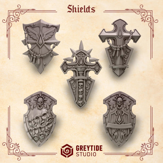 Shields | Set of 5 Pieces | GreyTide Studio - Crimson Lords