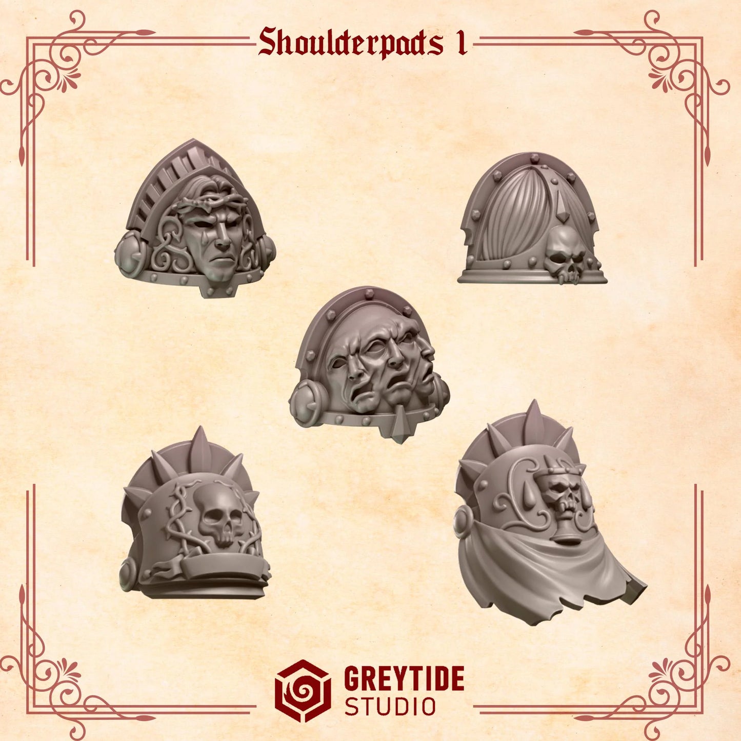 Shoulder Pads #1 | Set of 10 Pieces | GreyTide Studio - Crimson Lords